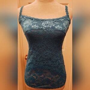 Cosabella Teal Mesh Floral Lace Cami Top.